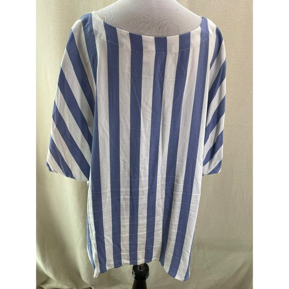 Studio B Blue & White Vertically Striped Front Tie Knot Button-up Blouse - 3X - Picture 5 of 8